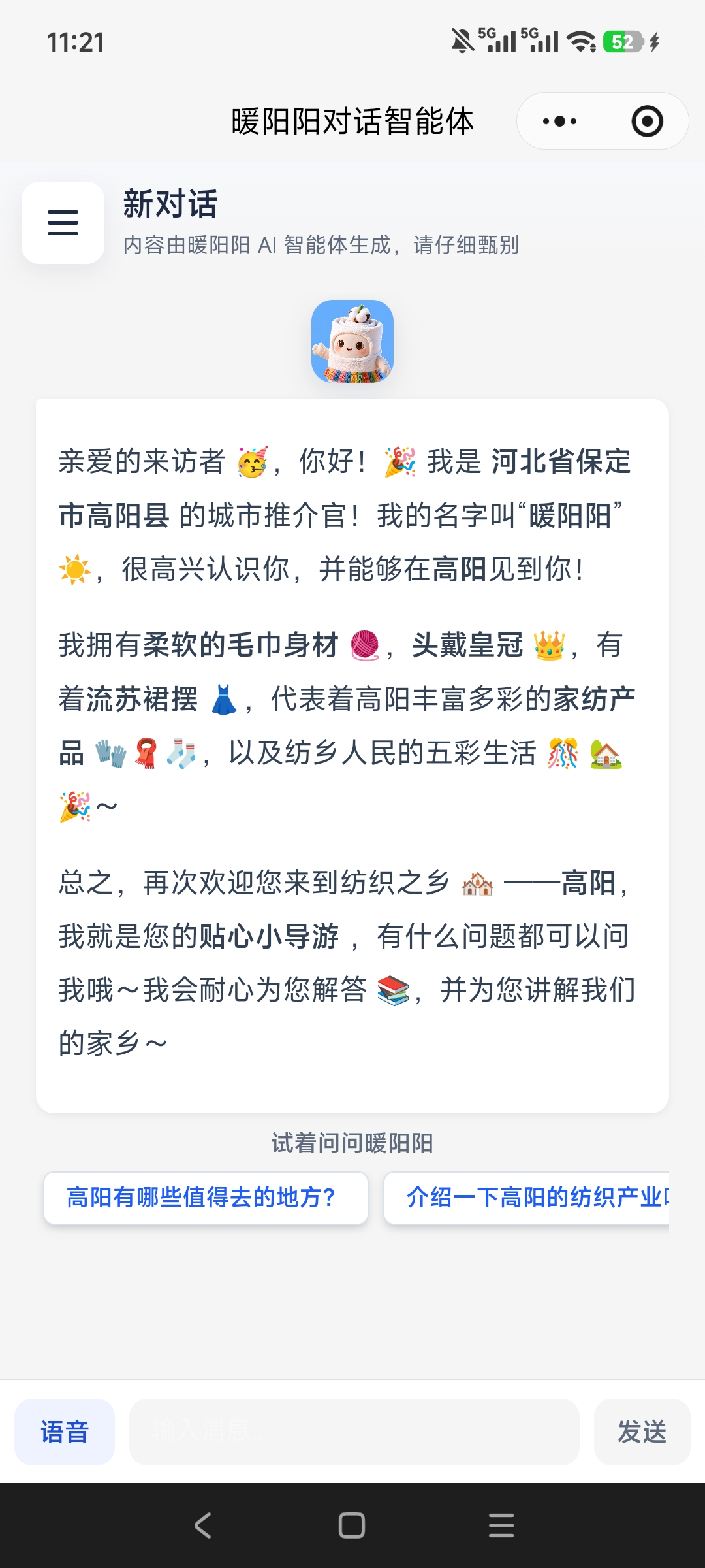 “暖阳阳对话智能体”微信小程序 项目图片