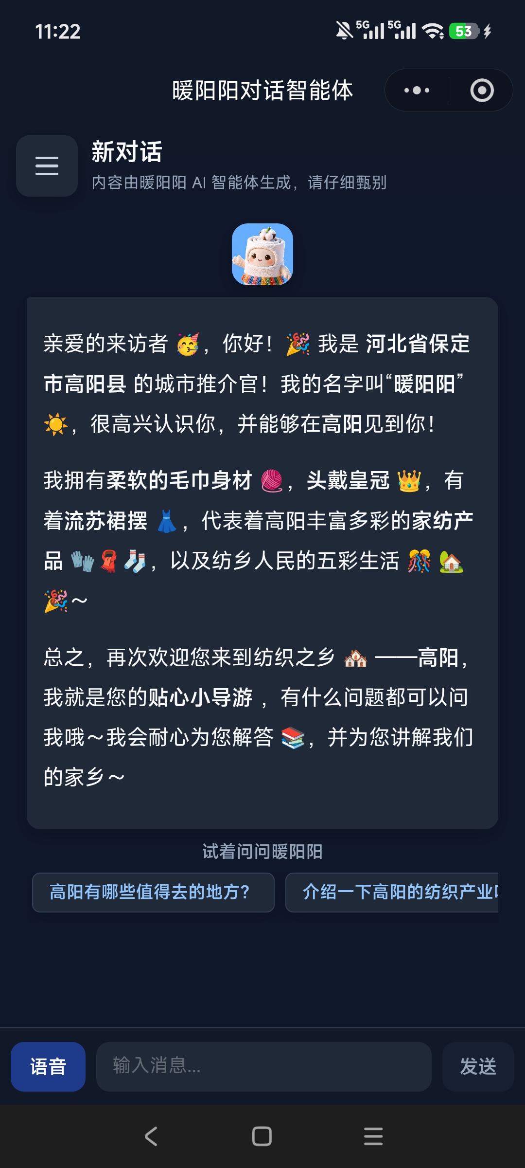 “暖阳阳对话智能体”微信小程序 项目图片